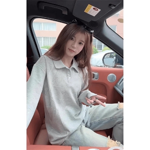 抖音得物高品质美式高街重磅曼巴棉结构螺纹拼接翻领卫衣长袖T恤图片