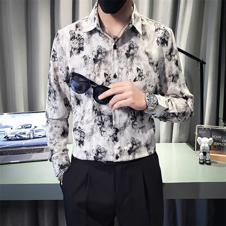 B216CS8312P552025秋装新款男士印花长袖衬衫社会小伙风,男装衬衫,电商B216（原B302）