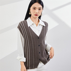 时尚百搭V领条纹羊绒马甲优雅气质休闲风女装背心，女装羊绒衫，美够羊绒