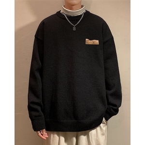 港风  秋冬纯色针织宽松简约圆领毛衣男潮 M6836 P50控68图片