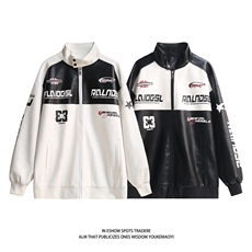 白底秋装2023机车服pu皮衣男女情侣宽松夹克秋季大码外套S246P118，男装皮衣，电商A233-2