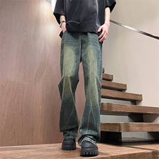 美式高街vibe裤子竹节纹牛仔裤男款夏季情侣微喇直筒裤11022-p46，男装牛仔裤，星座1008
