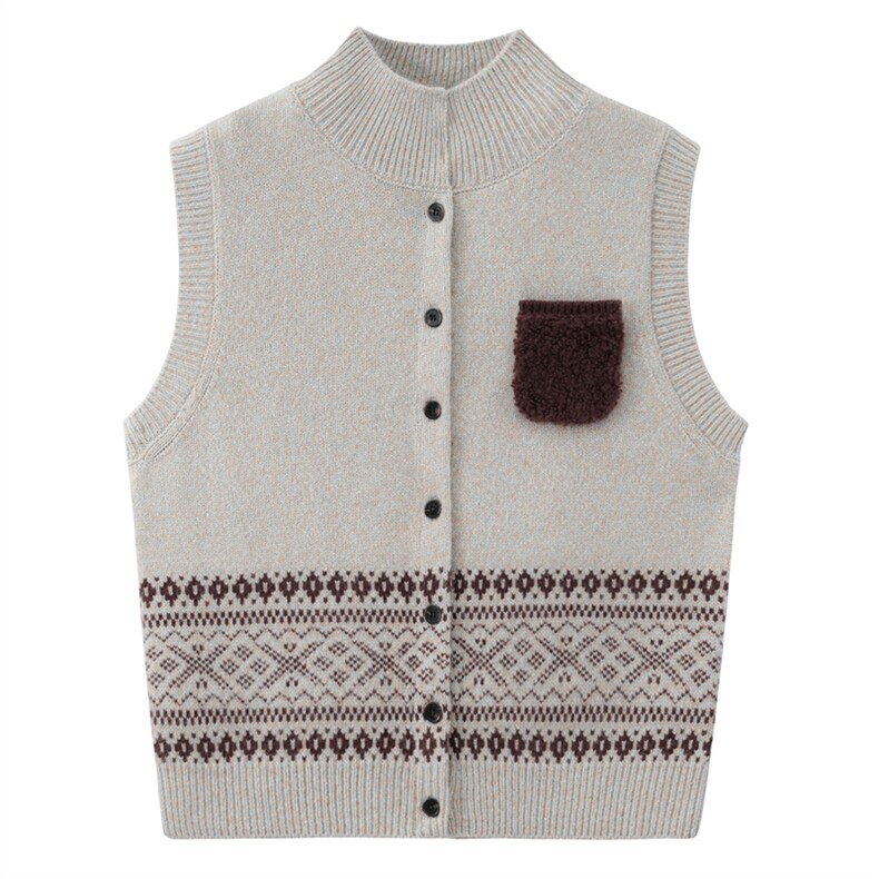 2025年秋季时尚百搭通勤休闲加厚花纱马甲，女装马甲，朵暖羊绒