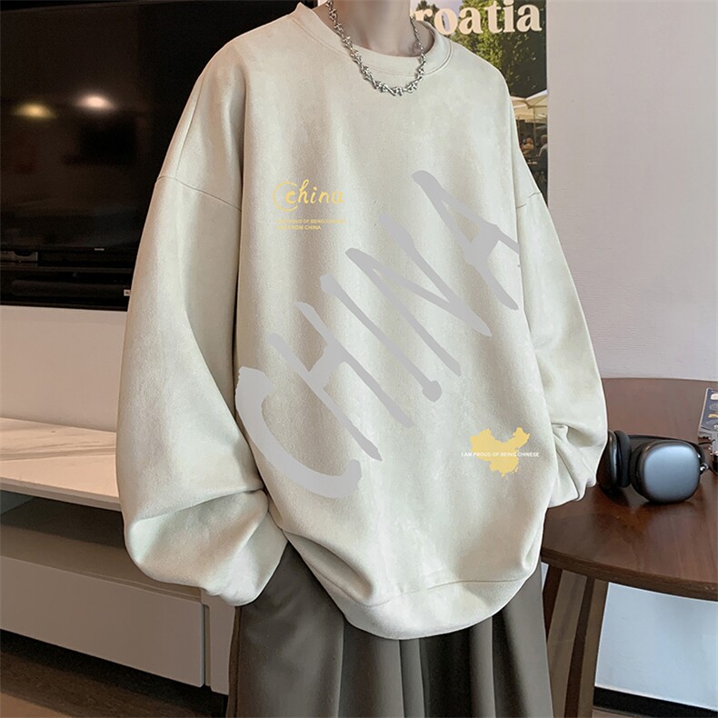 麂皮绒卫衣男大码重磅长袖t恤男JW81208-P35加绒款P45,男装卫衣,电商A040
