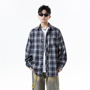 胖胖哥格子衬衫男秋季廓形大码宽松衬衣男生日系少年感休闲外套潮