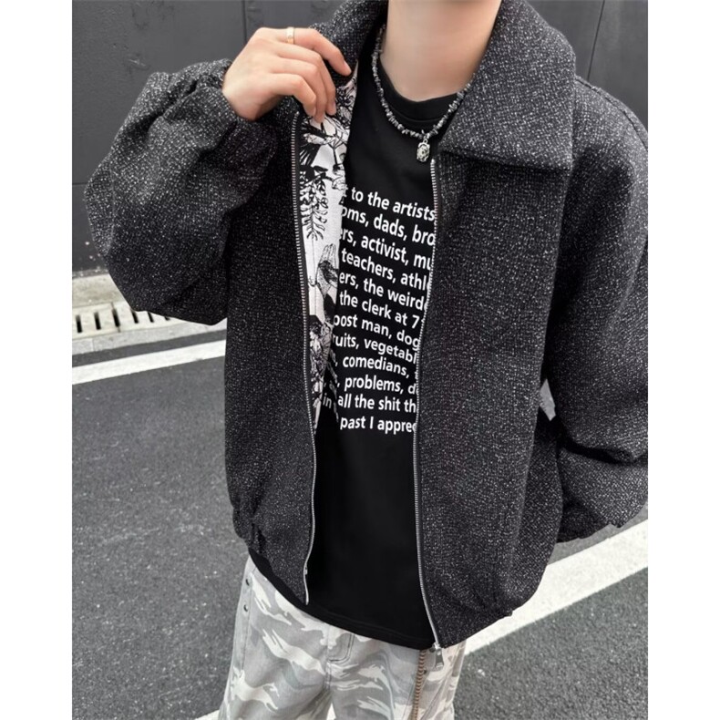 毛尼翻领夹克休闲外套上衣印花内衬W9338,男装夹克,星座1116A-1（原606A）
