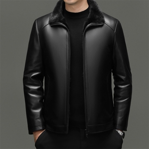 BG-H22021海宁男式绵羊皮真皮皮衣男脱卸水貂内胆翻领夹克皮克服图片