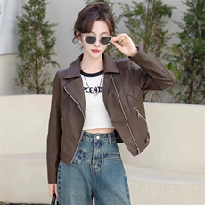 时髦小皮衣外套女2024春秋新款小个子修身显瘦复古PU皮夹克机车服，女装皮衣，江南女神