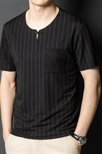 风短袖T恤你那圆领上衣爸爸夏装休闲百搭条纹体恤衫男装宽松，男装T恤，电商B212（原钱塘6029）