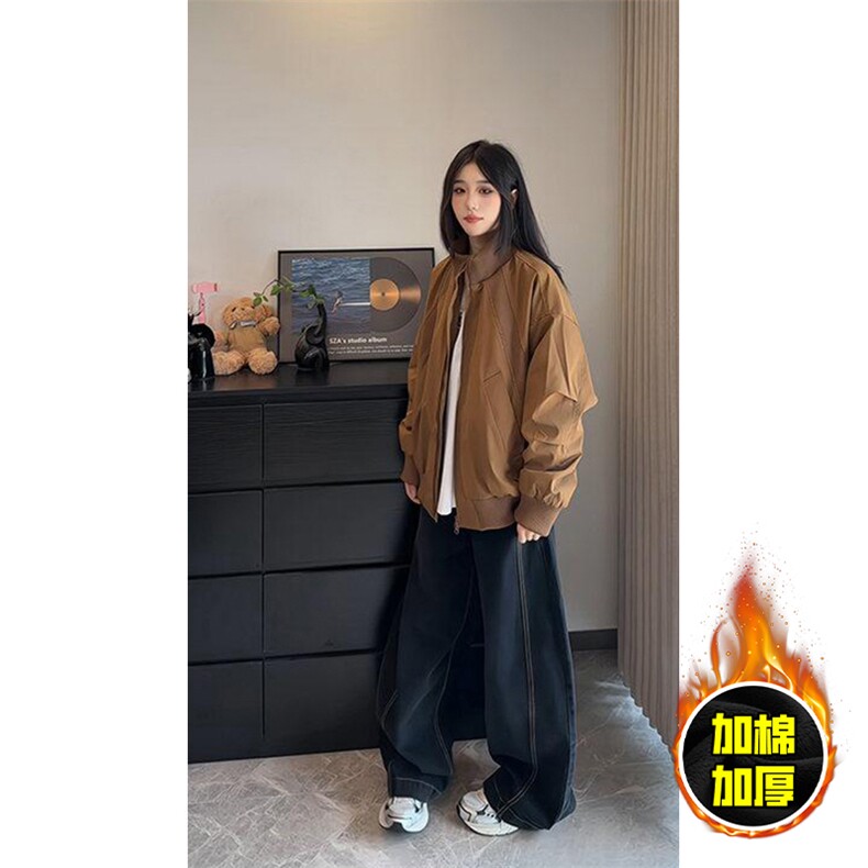 现货冬季美拉德立领飞行夹克廓形高街棒球服加棉加厚棉衣外套,男装夹克,电商A443