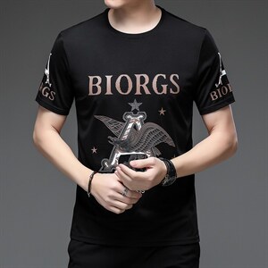 短袖T恤男夏季宽松薄款纯色上衣服圆领印花汗衫潮流大码半截袖图片