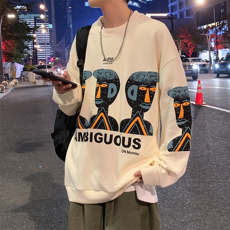 WY3108-P55秋装港风大码韩版宽松情侣装印花圆领卫衣上衣潮控68,男装卫衣,电商A009A（原A058A）