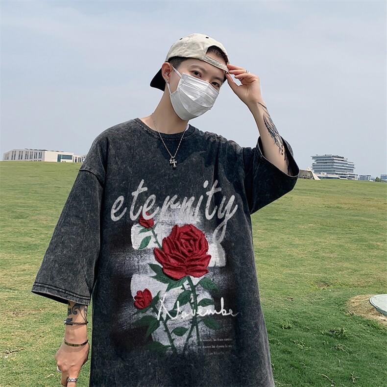 水洗做旧短袖美式复古重磅大码潮牌朋克暗黑T恤xz301B-JB5257-P35图片