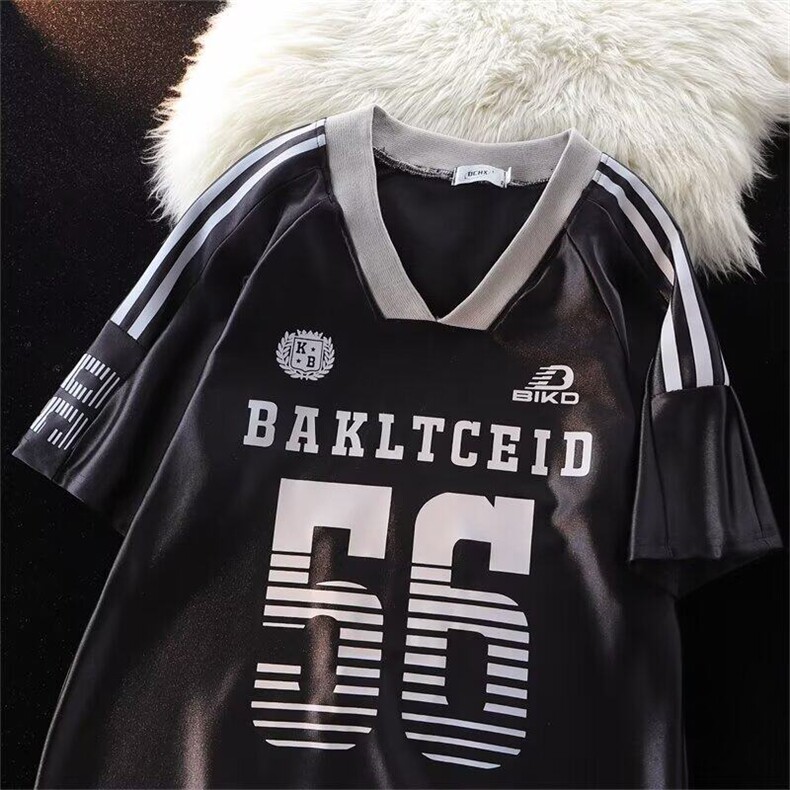 美式潮牌V领杠条冰球服短袖T恤男女运动休闲半袖体恤ST663-P36，男装T恤，星座412-3