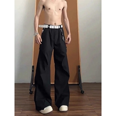 美式垂感直筒西裤男春夏季潮牌宽松褶皱cleanfit拖地阔腿休闲裤子，男装休闲裤，星座313A(原308A-2)