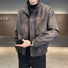店主风2025秋季新款立领休闲pu皮皮衣夹克外套25603-P145控195，男装皮衣，电商A413