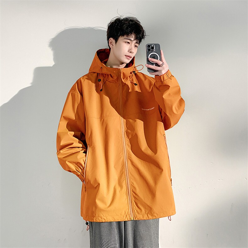 冲锋衣连帽夹克男宽松落肩纯色上衣外套DSA157B-JK727-P58图片