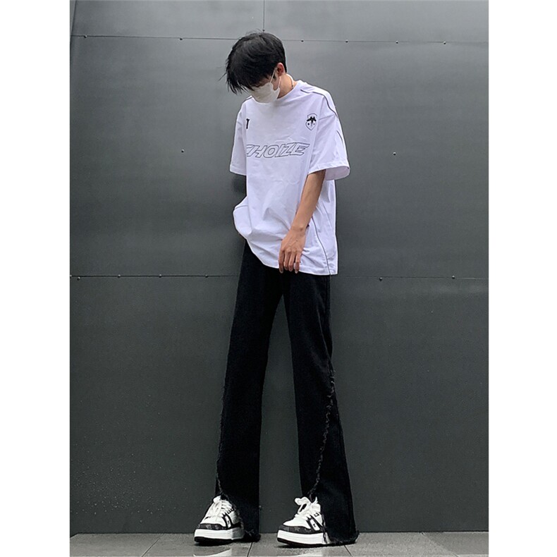 现货24春夏黄泥开叉毛边宽松牛仔裤设计感微喇休闲裤男K5803-P55,男装牛仔裤,星座205