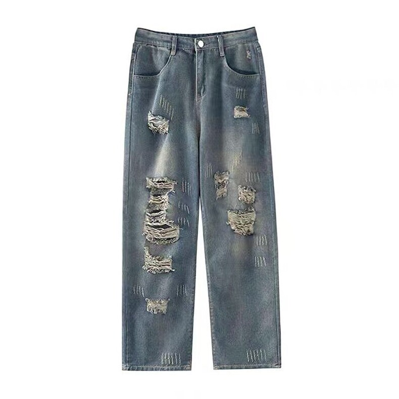 做旧水洗破洞牛仔裤潮牌ins街头男宽松直筒休闲长裤N01331-P45,男装牛仔裤,星座308B-2