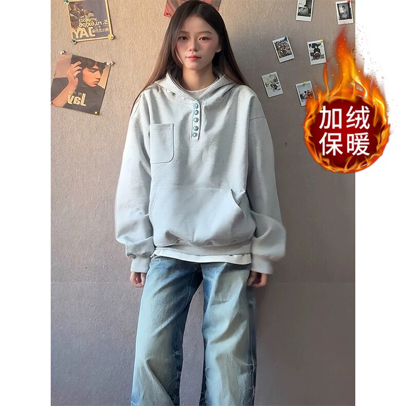连帽卫衣男女套头设计感宽松情侣oversize鹿毛绒外套WY116,女装短外套,星座1116A（原606A-3）
