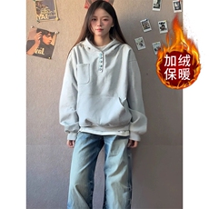 连帽卫衣男女套头设计感宽松情侣oversize鹿毛绒外套WY116，女装短外套，星座1116A（原606A-3）