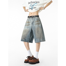 美式复古cleanfit水洗个性牛仔短裤男女直筒五分裤子D0164/特P41，男装牛仔裤，电商D202-1