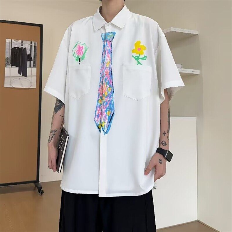 网图现货美式宽松手绘涂鸦学院风短袖衬衫CS553/P32,男装T恤,星座205-3