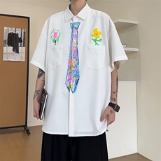 网图现货美式宽松手绘涂鸦学院风短袖衬衫CS553/P32，男装T恤，星座205-3