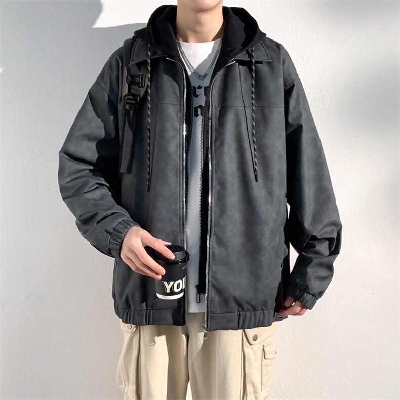 假两件拼接连帽皮夹克男款宽松休闲潮流皮衣外套A406JK6002P90,男装夹克,星座309（原A406）
