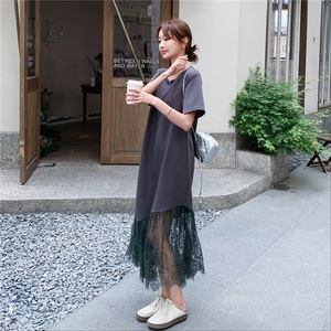 减龄气质感蕾丝拼接灰色卫衣连衣裙女夏2025新款爆款甜美超火长裙图片