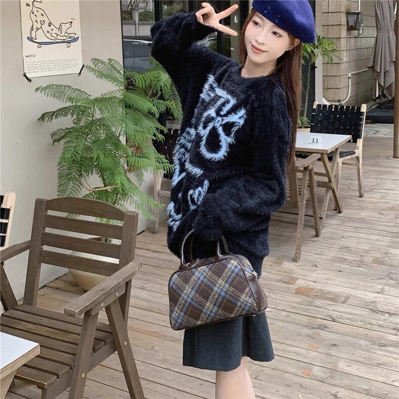 慵懒风软糯毛衣女秋冬新款韩系小个子宽松针织衫加厚仿水貂绒上衣,男装针织衫/毛衣,星座506A