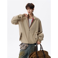美式复古棒球服外套男春秋季潮牌拉链立领夹克宽松上衣服JK005，男装夹克，电商B312