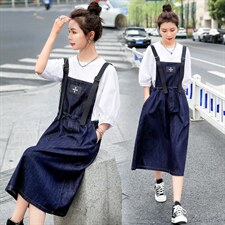 2022夏季新款时尚牛仔背带裙显瘦百搭减龄连衣裙，女装连衣裙，钱塘布衣