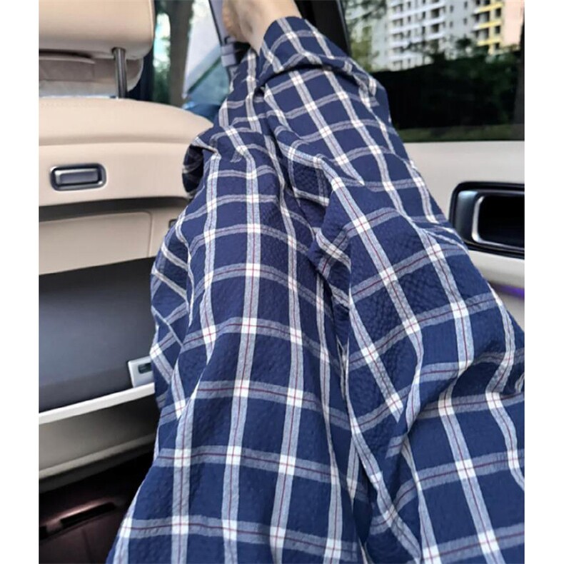 美式高街潮牌男女泡泡格子休闲裤直筒宽松慵懒显瘦阔腿休闲长裤子,男装休闲裤,电商A486