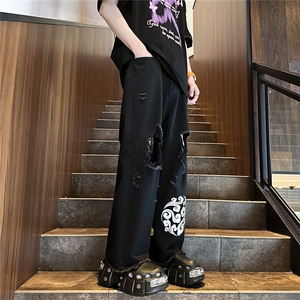 k1080-p55-控78 M-5XL 现货oversize cleanfit风黄泥牛仔裤破洞图片