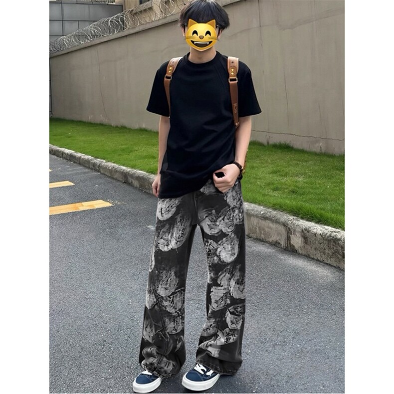 网图2025夏季得物二开泼墨弯刀牛仔裤男水洗裤子-A2021TP48控78,男装牛仔裤,电商B241