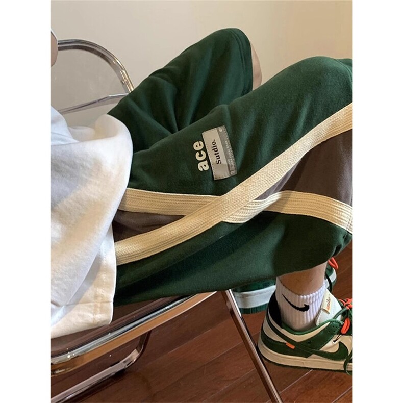 美式潮牌拼接休闲短裤男女宽松阔腿运动五分裤子，男装牛仔裤，星座506A