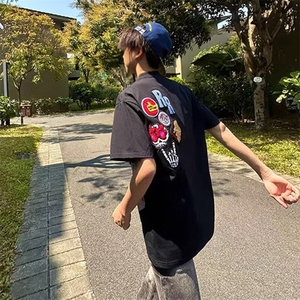 万针全刺绣工艺 高品质260克纯棉双纱美式宽松百搭短袖T恤 特P33图片