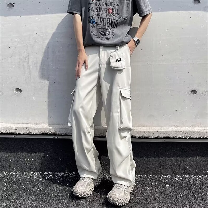 工装裤男夏季美式街头小众设计感阔腿伞兵裤帅休闲裤子K5413-P46，男装休闲裤，星座412-2