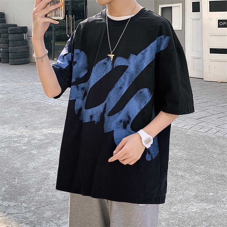 得物抖音40支双纱高品质印花潮牌半袖纯棉短袖T恤男女T7219-P45,男装T恤,电商A441-1
