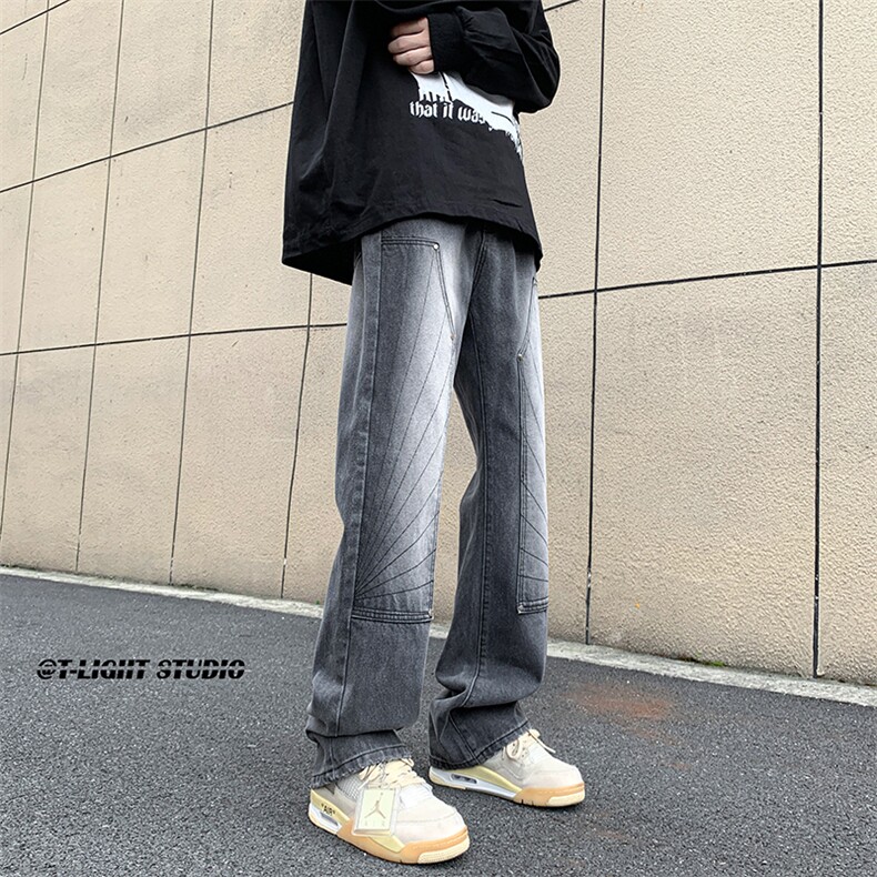 B221美式ins高街暗黑小众铆钉伐木裤牛仔裤LK23145-P65控88,男装牛仔裤,电商B221