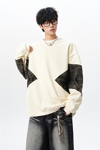 8XL-M 春秋季圆领拼接撞色民族风卫衣男新款潮牌上衣服WY005P58图片