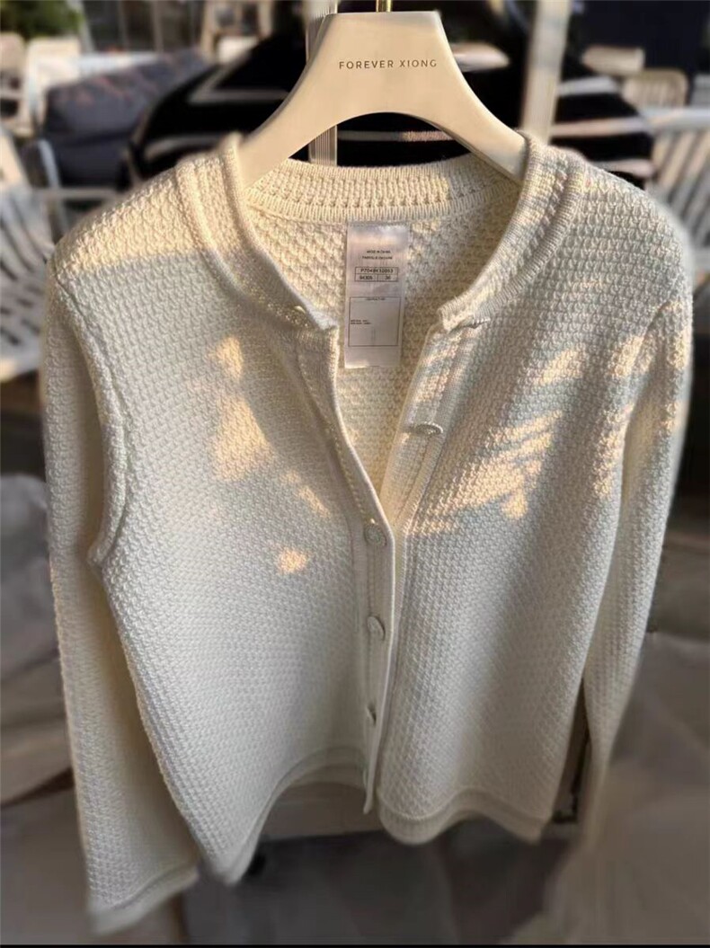 2025年秋季小香风外套时尚百搭通勤休闲，女装针织衫/毛衣，米咔羊绒