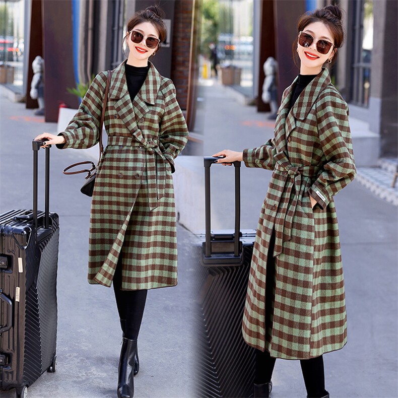 现货新款女冬装宽松休闲时尚通列减龄保暖手工缝制双面呢羊绒外套，女装双面呢大衣，韩美纤衣