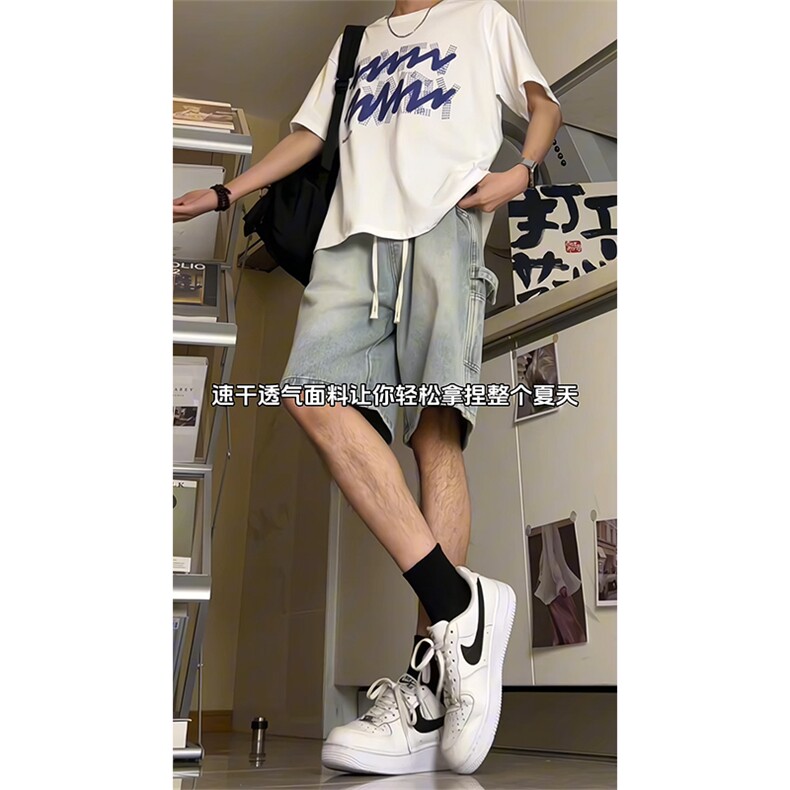 美式高街工装牛仔短裤A451特P35控55,男装牛仔裤,电商A309