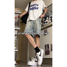 美式高街工装牛仔短裤A451特P35控55，男装牛仔裤，电商A309