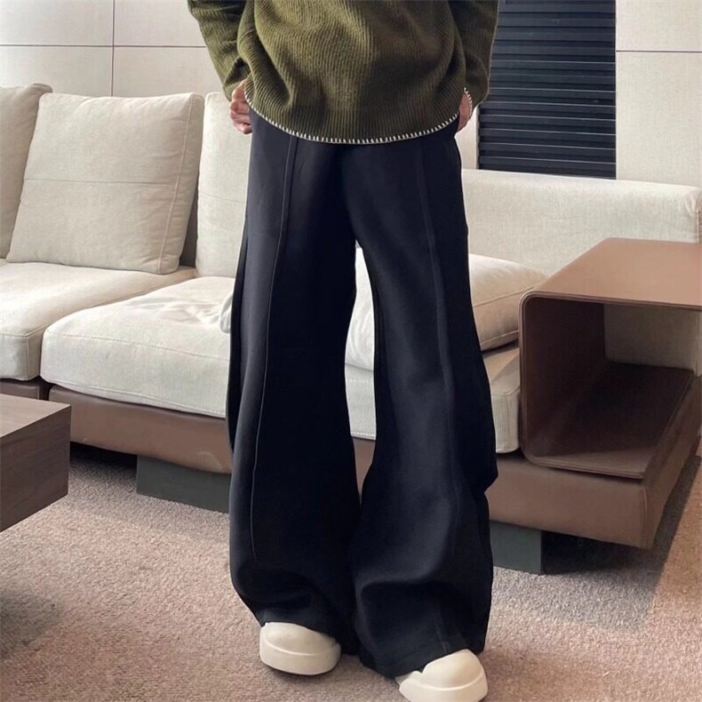 日系复古垂感直筒加厚毛呢阔腿裤女秋冬新款宽松百搭显瘦休闲长裤图片