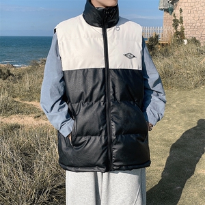 2026秋冬装羽绒棉马甲男加厚拼色立领PU皮坎肩 MJ17588/P85 白色2图片