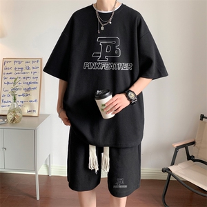 套装！华夫格套装男T恤短裤两件套大码港风TZ115-P50图片