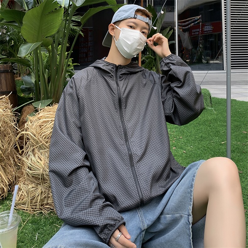 防晒衣男韩版潮流连帽小细格连帽帅2026夏季新款ins外套W4795-P35,男装防晒衣,星座412